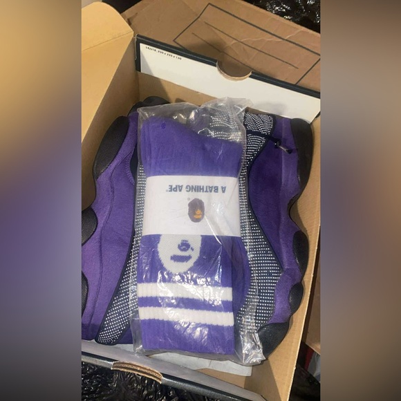 Jordan 13 Court Purple Size 10 With Box And Free Bape Socks - Picture 7 of 7